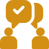 Two people discussing with checkmark speech bubbles